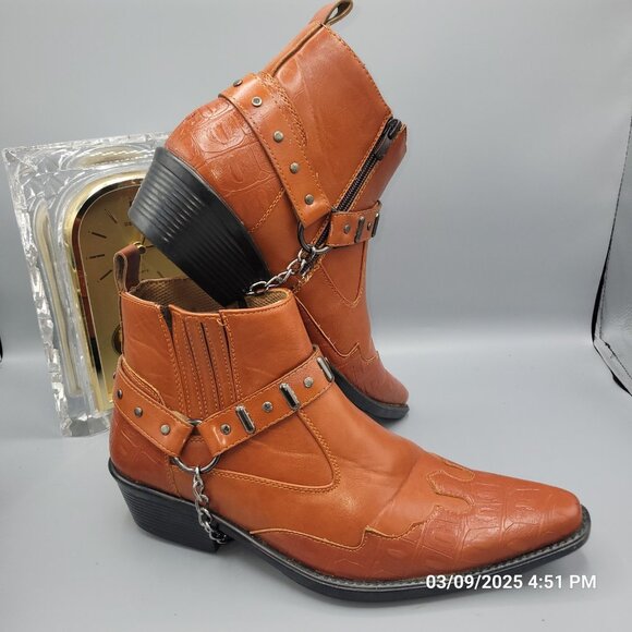 Western Biker Ankle Boot Chain Zip Vegan Friendly Size 42 UK 9 Men 11 Women - Picture 5 of 12